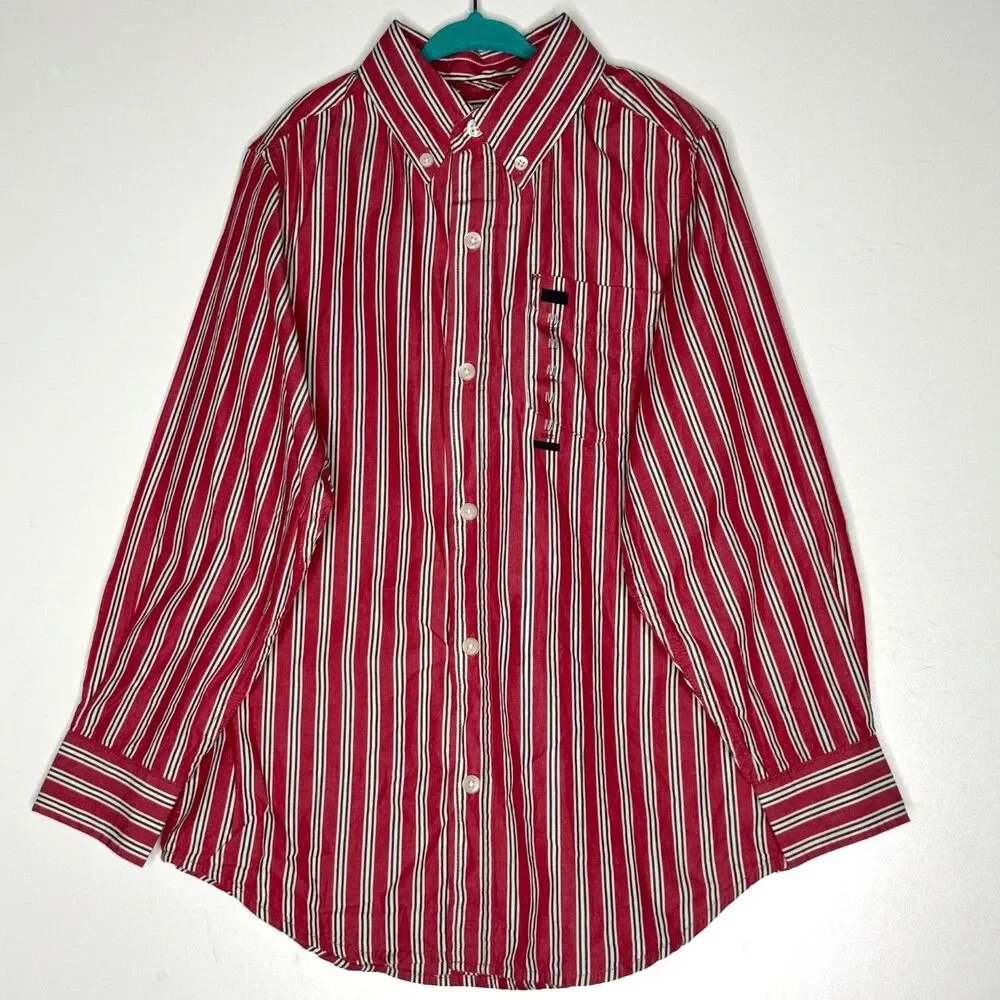 New The Children's Place Striped Button Down Long Sleeve Shirt Boys Size 7/8